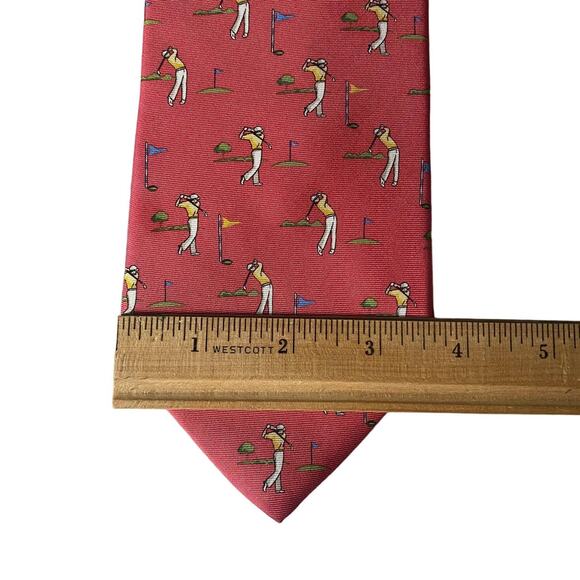Vintage Brooks Brothers Makers Silk Tie USA Coral Golf Golfers Print Necktie - Picture 9 of 10